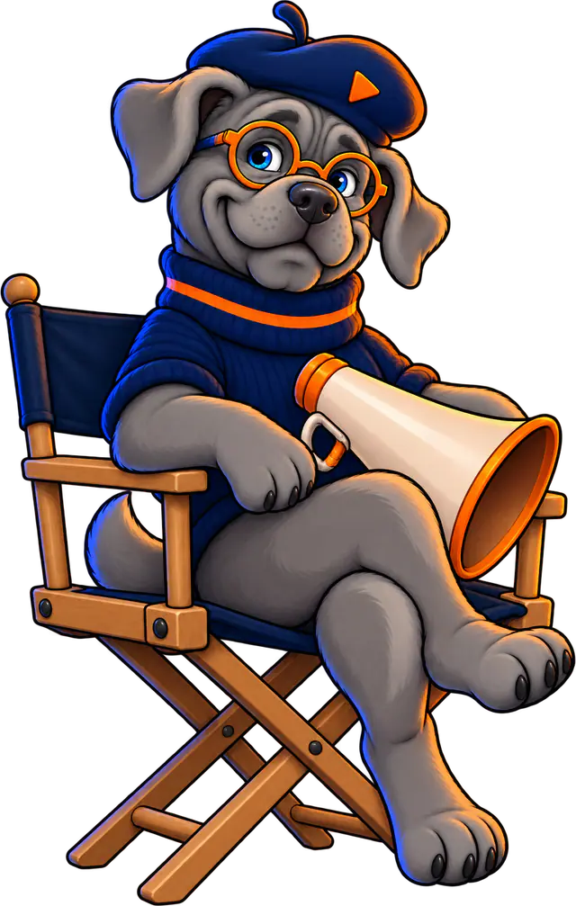 VITO’s dog director in a chair with a megaphone